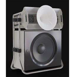 COLIBRI Satellite C2 & Subwoofer C18 in GRAU-WEISS und SUB/SAT Kombi Gestell in CHROM ohne Bespannstoff