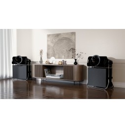 COLIBRI Satellite C2 & Subwoofer C18 in SCHWARZ glänzend und SUB/SAT Kombi Gestell in CHROM