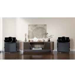 COLIBRI Satellite C2 & Subwoofer C18 in SCHWARZ glänzend und SUB/SAT Kombi Gestell in CHROM