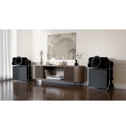 COLIBRI Satellite C2 & Subwoofer C18 in SCHWARZ MATT und SUB/SAT Kombi Gestell in CHROM